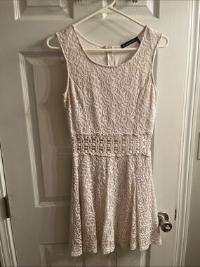 White Lace Skater Dress with Waist Cut Outs